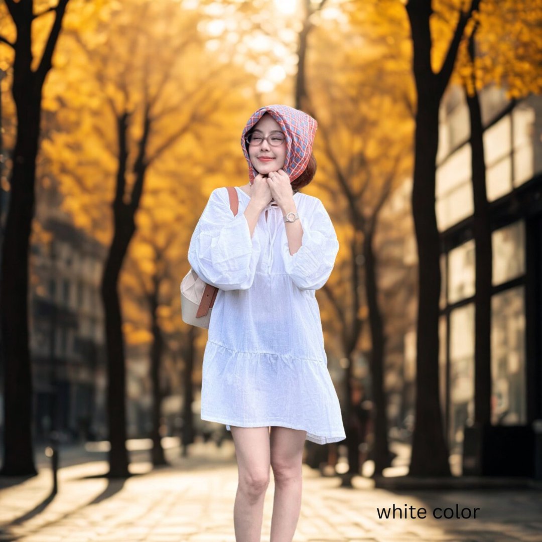 Blossom 纱布迷你连身裙 – 娃娃袖设计，极简风格，舒适穿着。 - 洋装/连衣裙 - 棉 