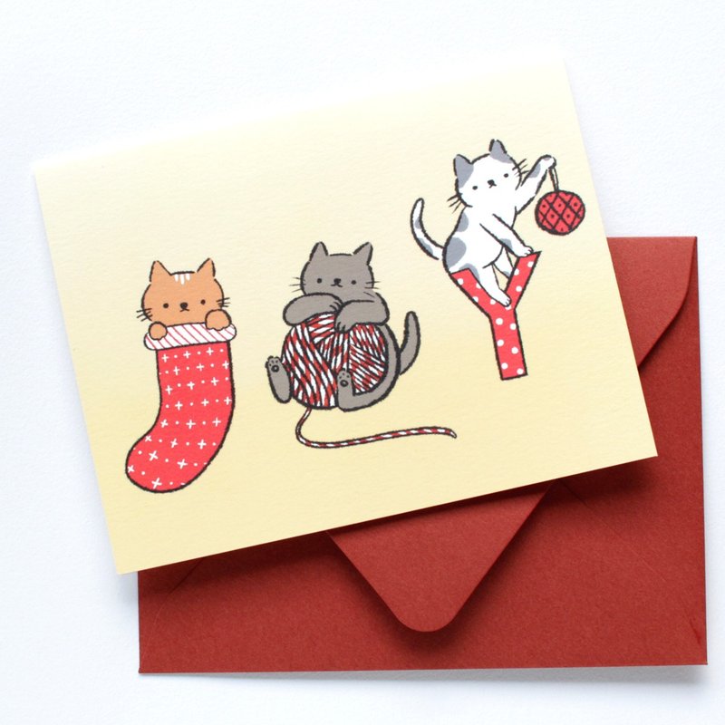 JOY with 3 Cats- Greeting Card - 卡片/明信片 - 纸 红色