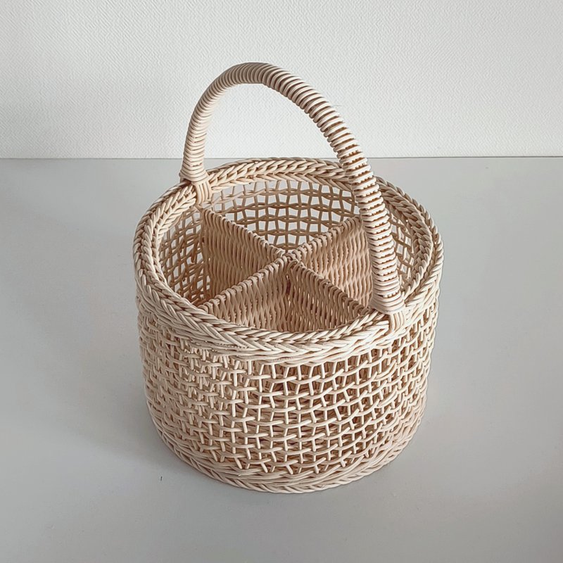 附隔层圆形篮 直径17.5 高度12 - 置物架/篮子 - 木头 