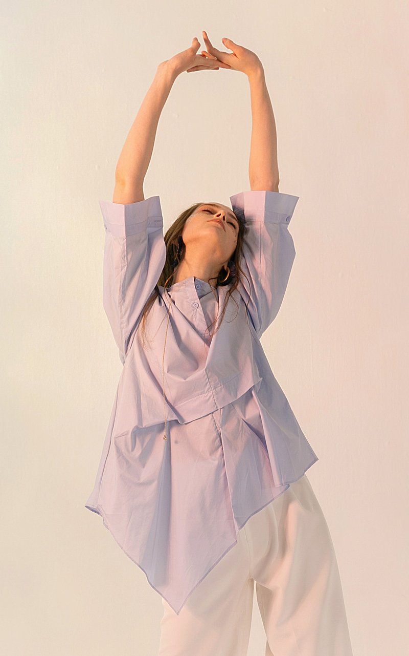 立体剪裁不规则纯棉蓝衬衫 - 女装衬衫 - 其他材质 蓝色