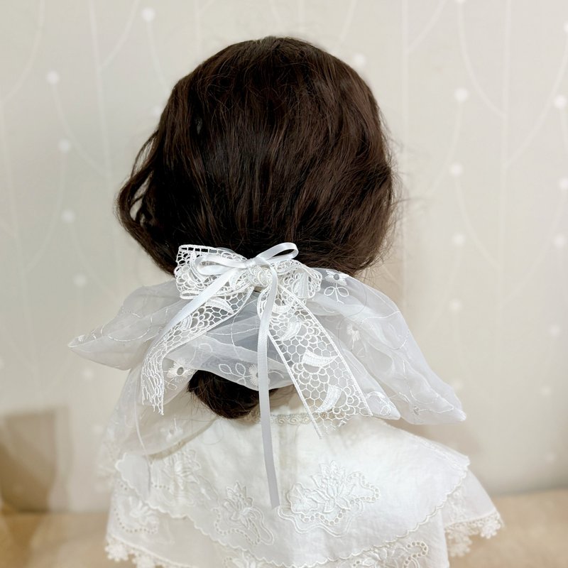 方形大肠圈/ 发圈 蕾丝 刺绣欧根纱肠圈 大肠发圈 丝巾 方型 方巾 - 发饰 - 其他材质 白色