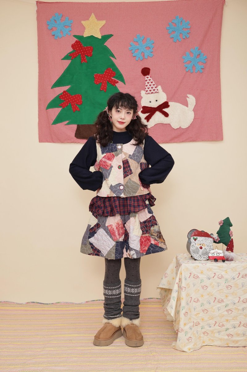 古着少女感 圣诞节背心半裙套装 - 女装背心 - 其他材质 多色