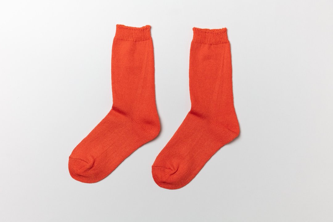 Linen knit socks Fire orange 22-24cm - 袜子 - 棉 橘色