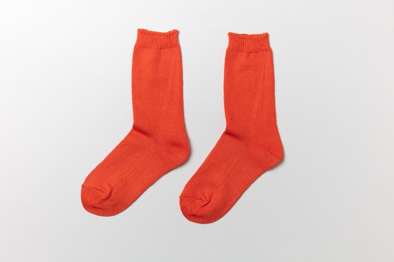 Linen knit socks Fire orange 22-24cm - 袜子 - 棉．麻 橘色