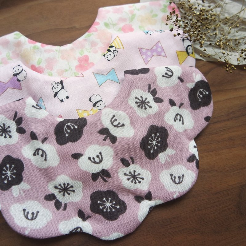 六重纱围兜组 / 弥月礼物 / 气质浅粉色 (三入组) - 围嘴/口水巾 - 棉．麻 黑色