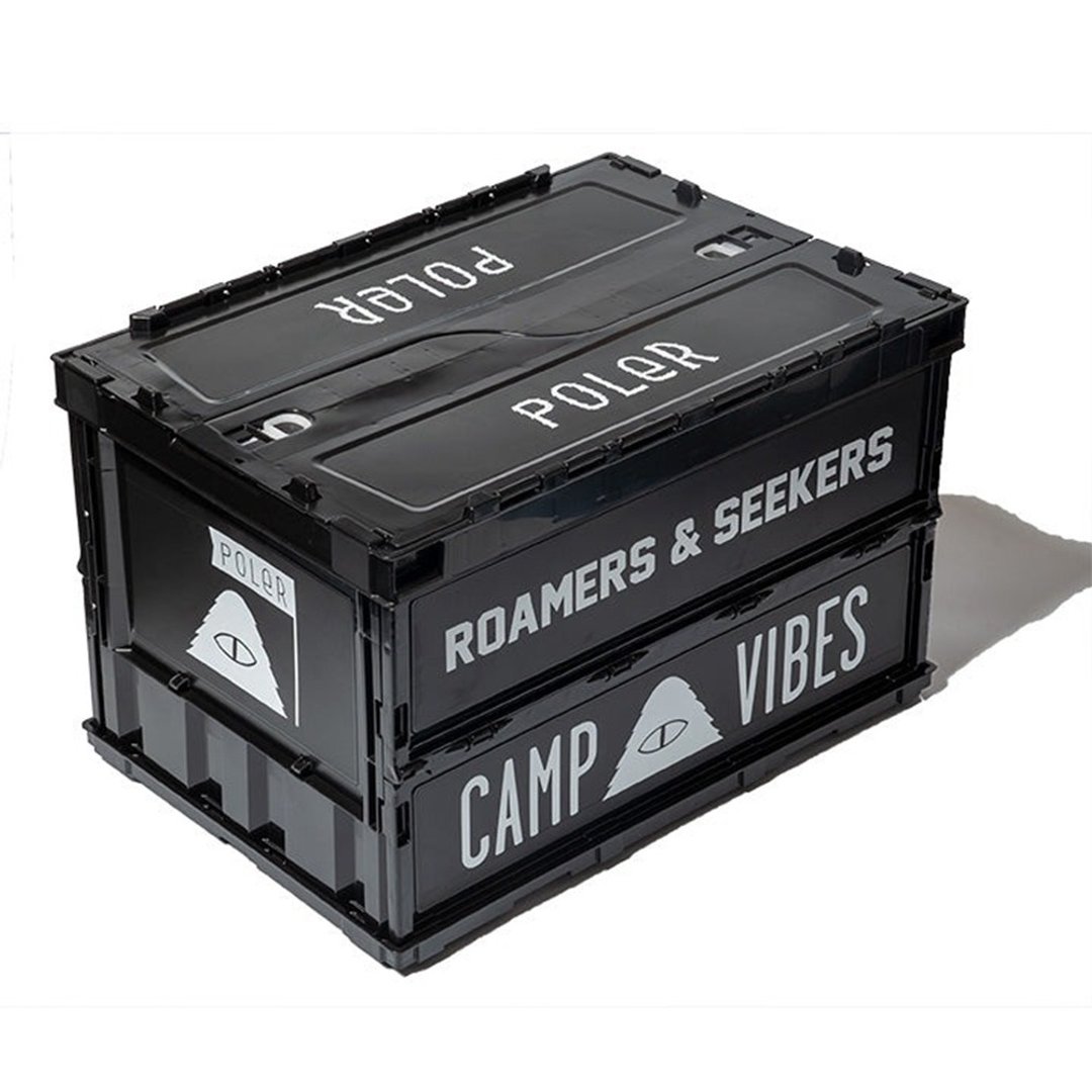 日本限定 POLER FOLDING CONTAINER 双侧开折叠收纳箱 装备箱 黑 - 露营用品 - 防水材质 黑色