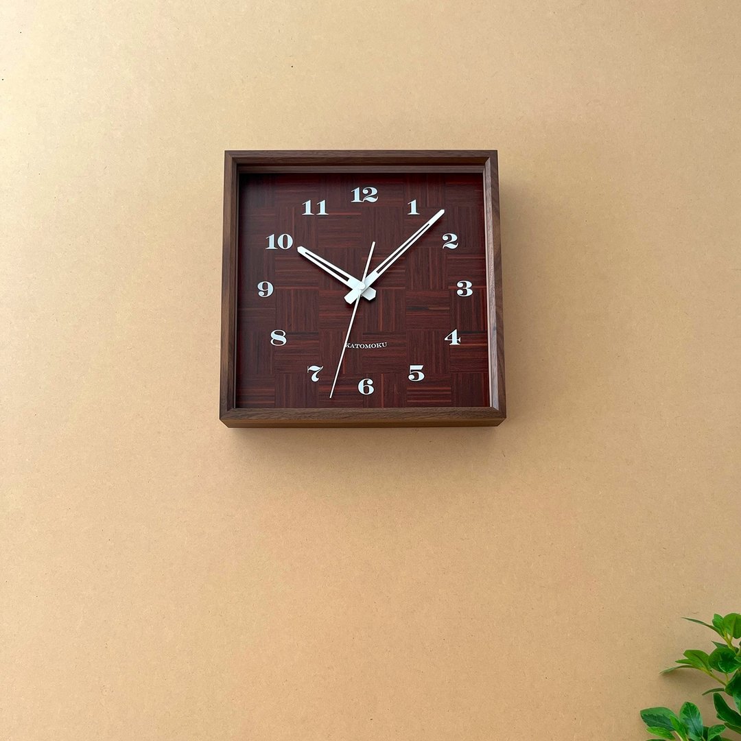 Muku square clock 4 核桃木 木纹表盘 (km-144WA) 挂钟 日本制造 - 时钟/闹钟 - 木头 咖啡色