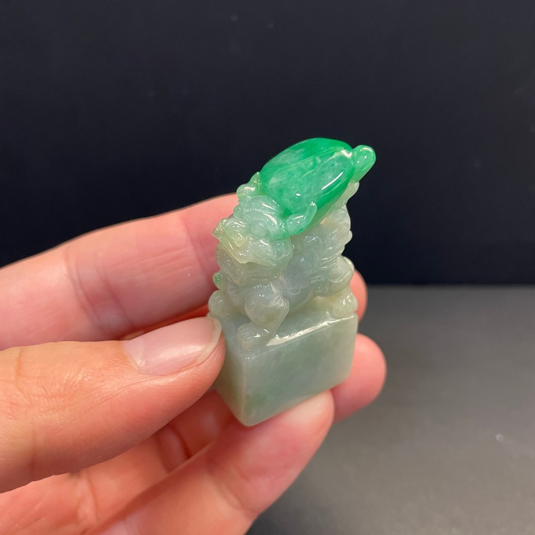 瀚玉珠宝 天然A货翡翠 辣绿貔貅印章 翡翠貔貅 招财避邪 天然缅甸 - 其他 - 玉石 