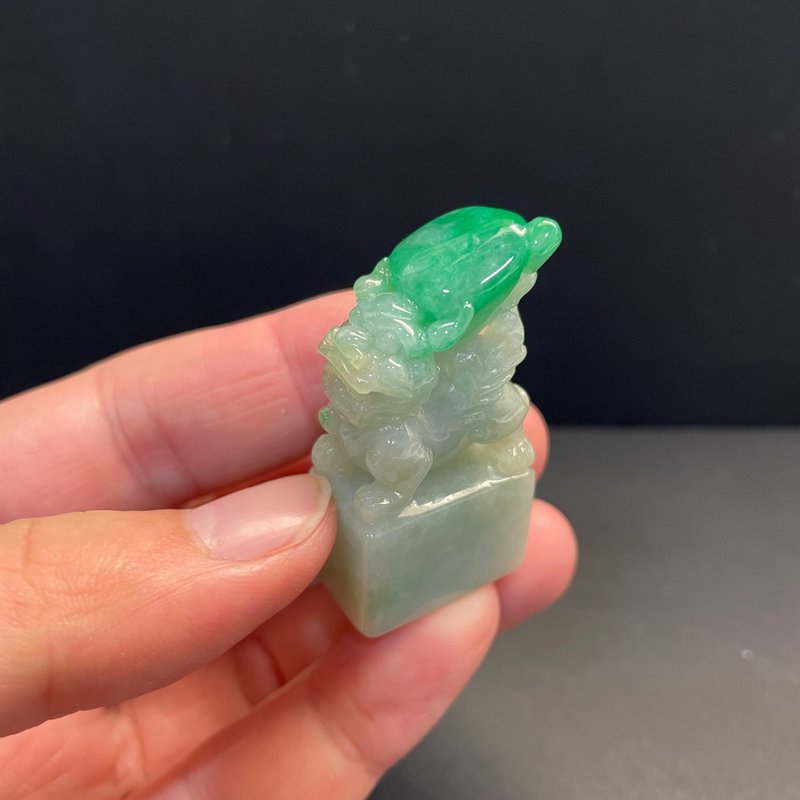 瀚玉珠宝 天然A货翡翠 辣绿貔貅印章 翡翠貔貅 招财避邪 天然缅甸 - 其他 - 玉石 