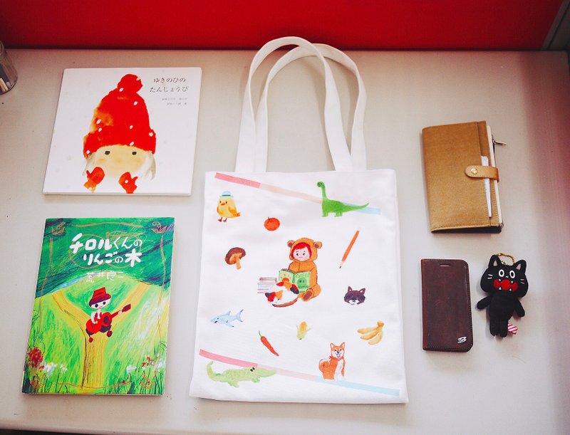 粉蜡笔童趣可爱双面直式书袋 帆布袋 帆布包 手提包 - 手提包/手提袋 - 聚酯纤维 多色