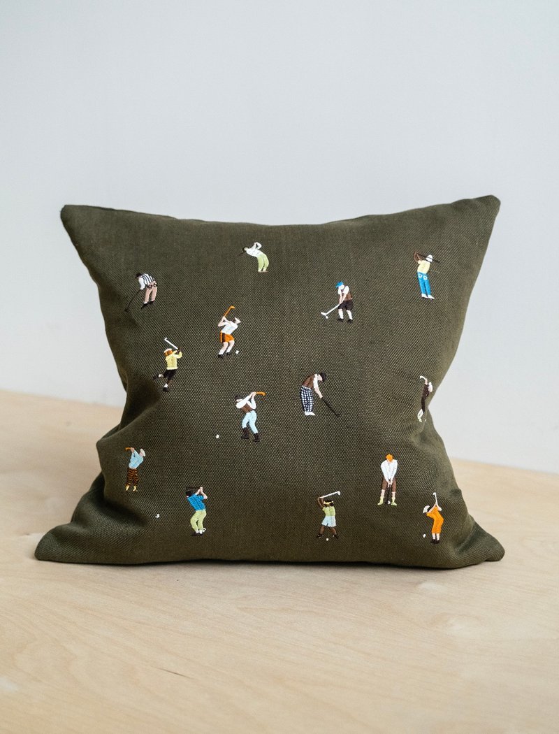 北欧设计师款 – 刺绣抱枕套 GOLFERS EMBROIDERED CUSHION COVER - 枕头/抱枕 - 棉．麻 绿色
