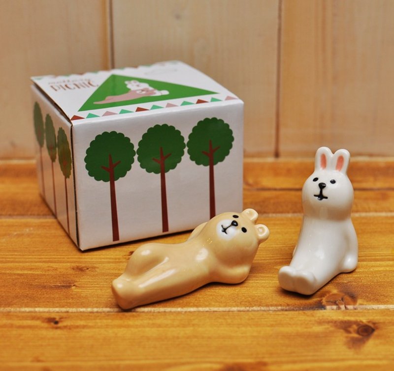 【日本Decole】concombre系列 熊先生兔小姐双人筷架组 / 笔架（两款一组） - 花瓶/陶器 - 陶 白色