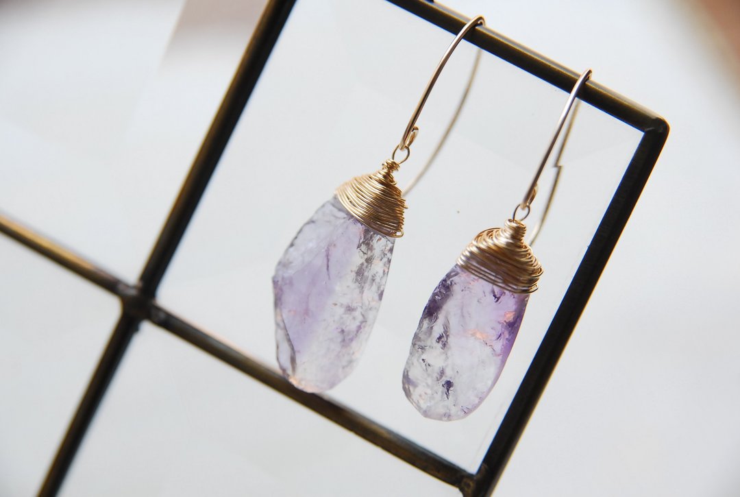 Ametrine Marquis Hook Earrings 14kgf - 耳环/耳夹 - 半宝石 紫色