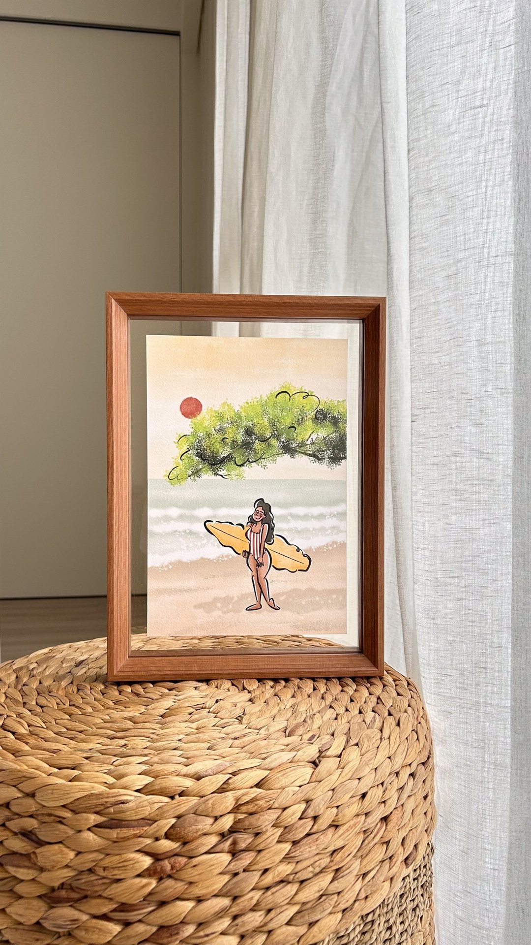 夏日海岛风插画 Summer glow 水彩纸直喷含画框 居家疗愈装饰 - 海报/装饰画/版画 - 纸 白色