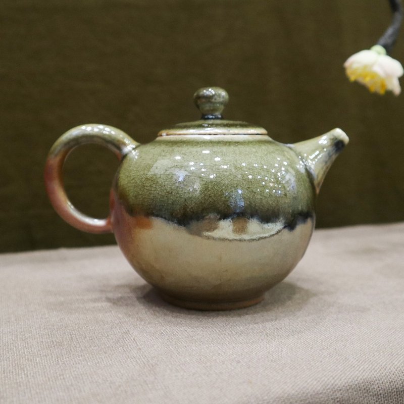 流光竹青 手工柴烧金壶 - 茶具/茶杯 - 陶 绿色