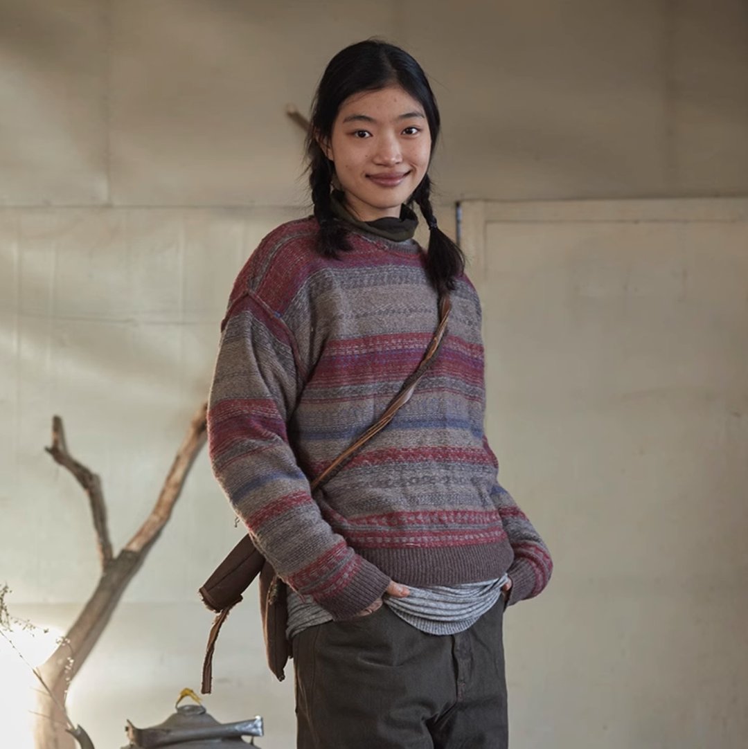 复古文青 寬鬆针织毛衣 - 女装针织衫/毛衣 - 其他材质 灰色