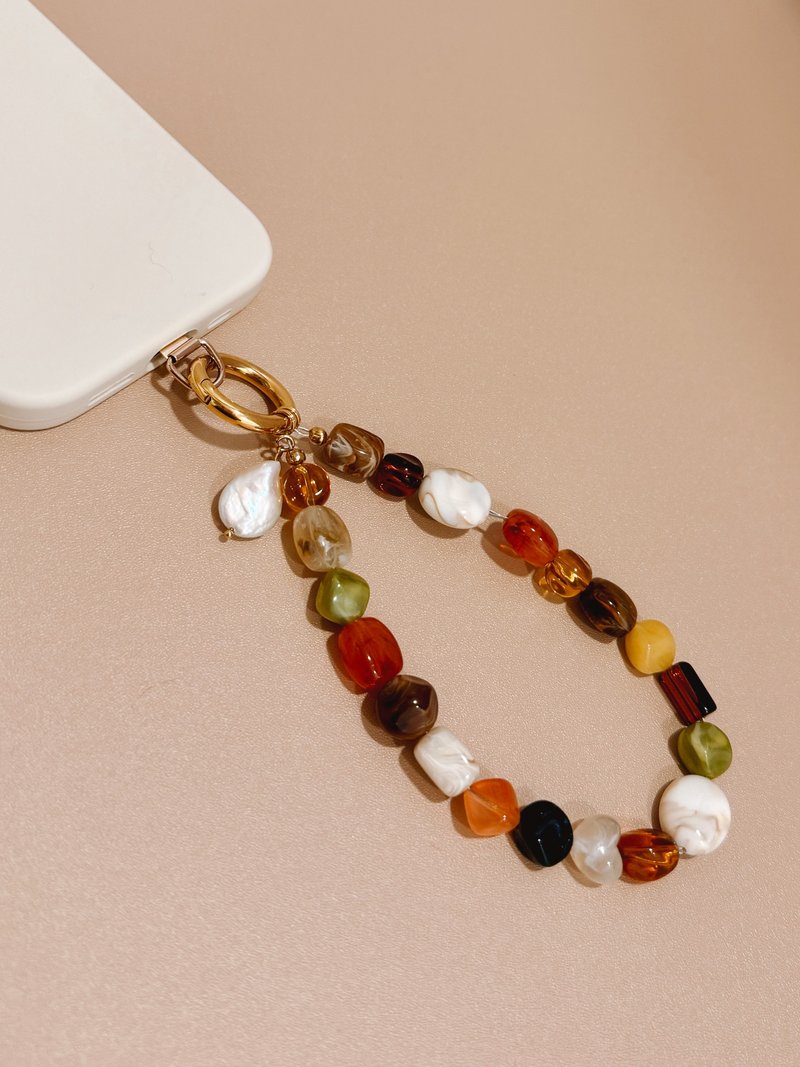 摩卡慕斯淡水珍珠串珠手机挂绳钥匙圈包包吊饰 | 生日 圣诞礼盒赠 - 挂绳/吊绳 - 珍珠 咖啡色