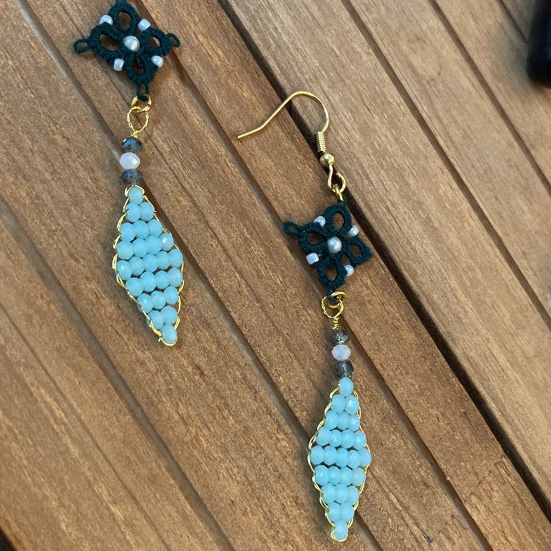 【手作饰品系列】梭编 古典风梭编串珠耳环  可改夹 - 耳环/耳夹 - 树脂 