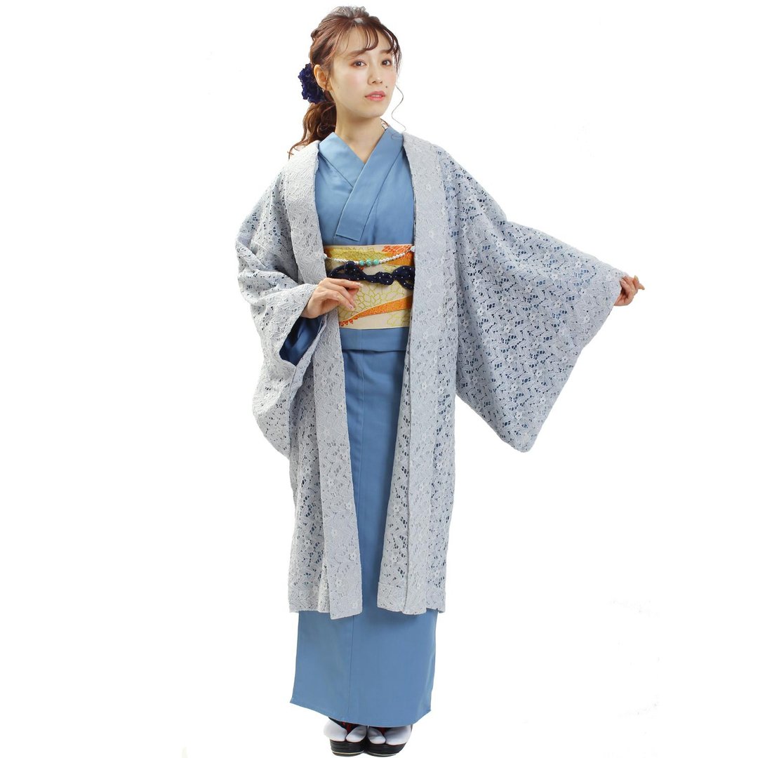 羽织 蕾丝 外套 外罩 和服 Haori F size 蓝灰 单品 - 中性连帽卫衣/T 恤 - 棉 灰色