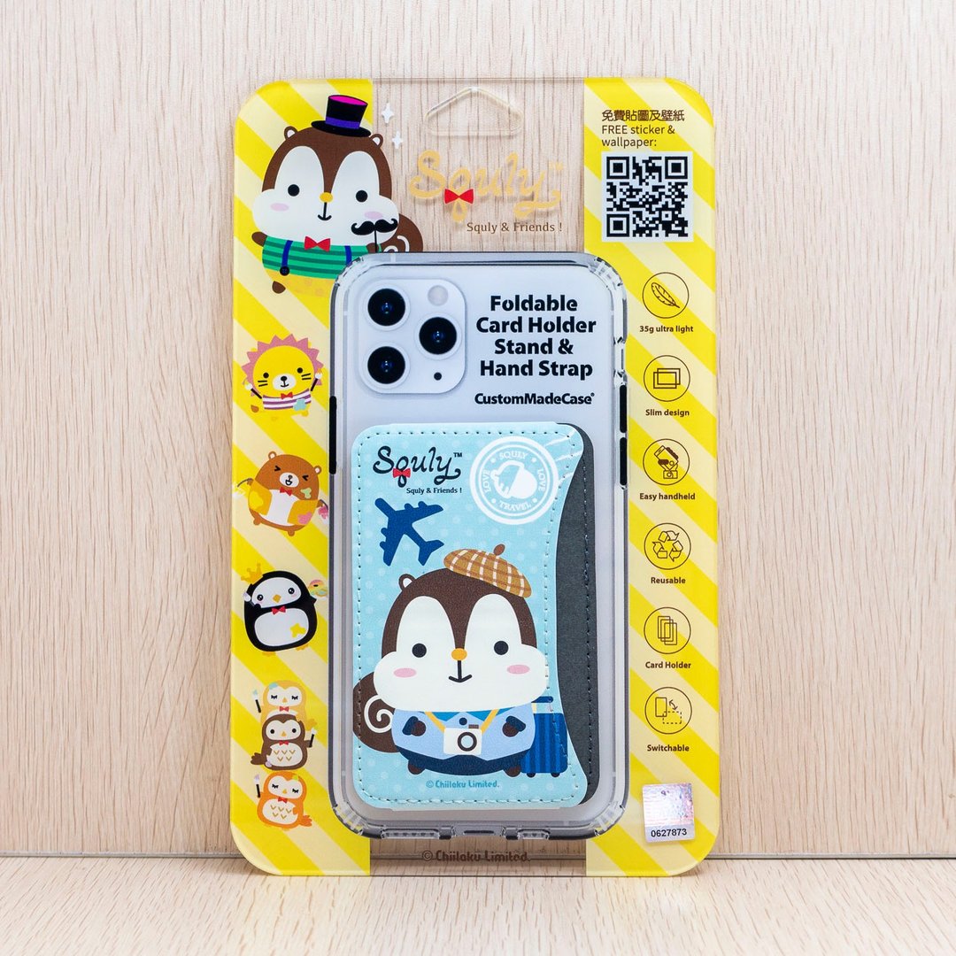 Squly & Friends 折合卡套支架手带 (Squly 旅游) K002SQE - 手机配件 - 人造皮革 蓝色