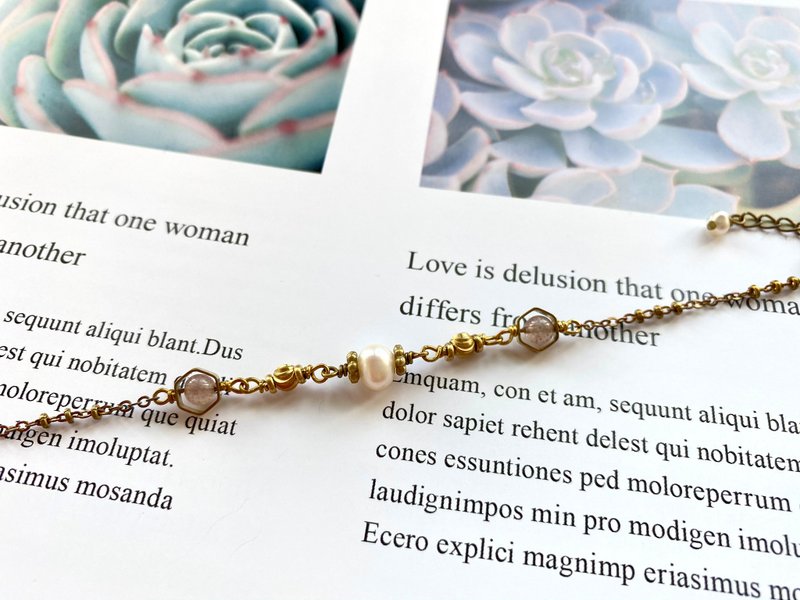 黄铜手链 | 天然石 | 草莓晶 | 淡水珍珠 | 定制化 - 手链/手环 - 铜/黄铜 