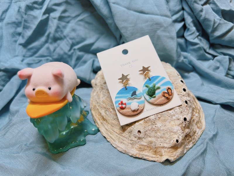 海洋海滩风系列软陶耳环/耳夹 - 耳环/耳夹 - 陶 