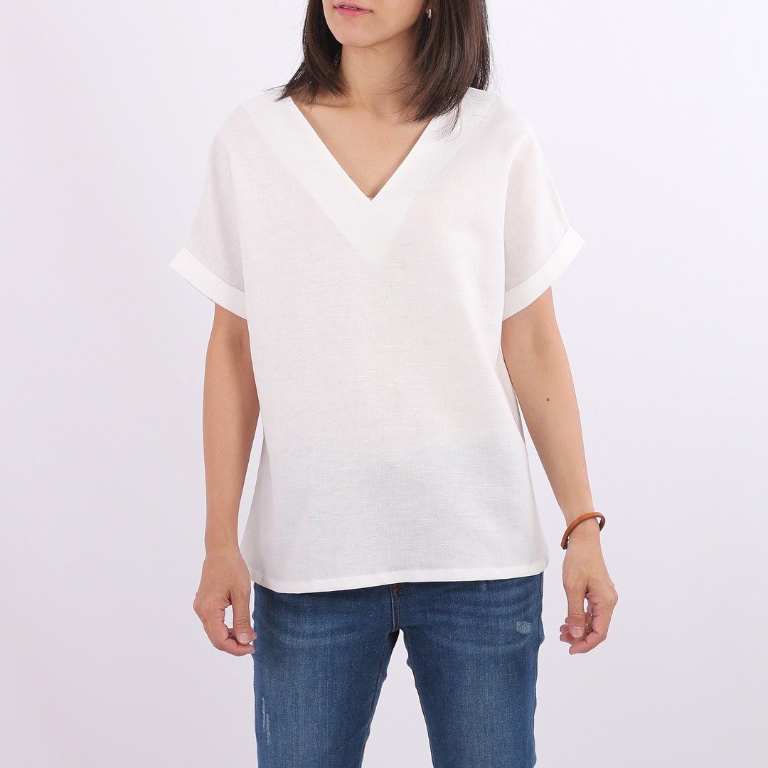Over Sized Cotton Linen Blouse / Off White - 女装上衣 - 棉．麻 白色