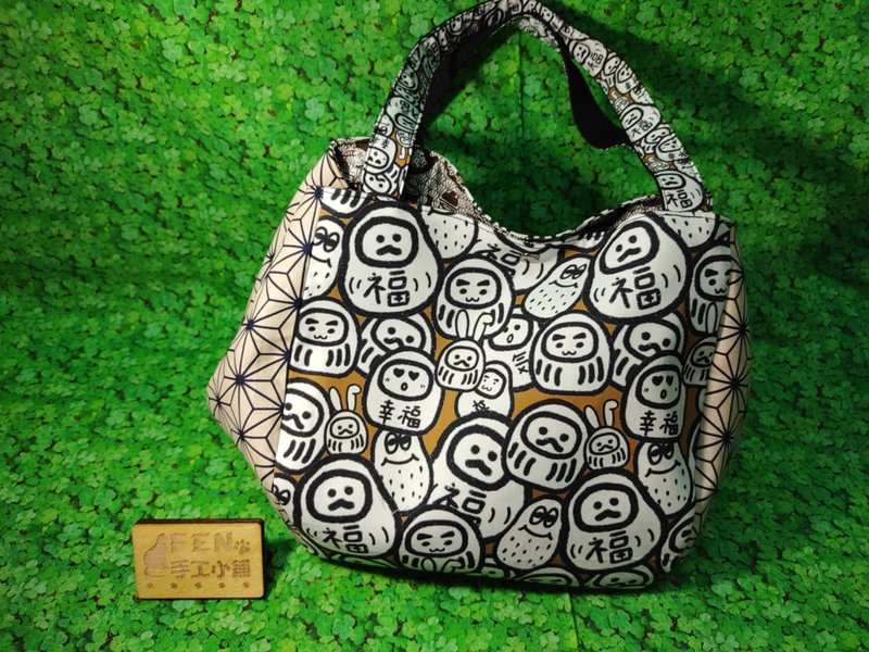 台湾设计师款可爱福神达摩流云大包-大手提袋-购物包-大手提包-手 - 手提包/手提袋 - 棉．麻 