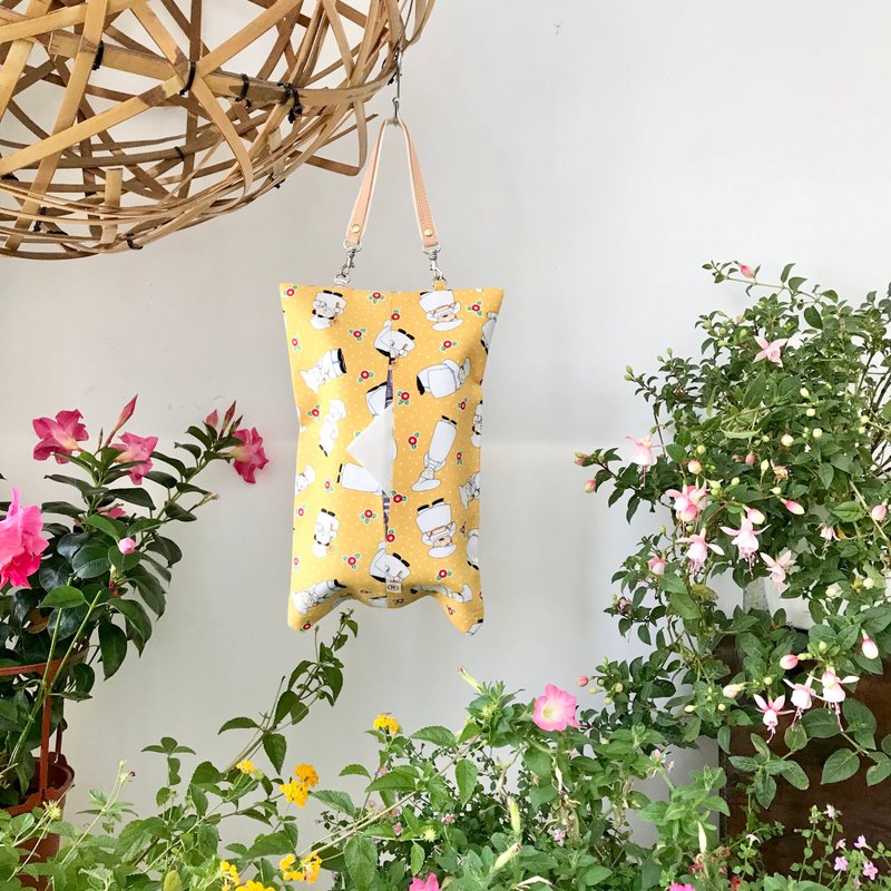 可爱厨师面纸套/车用面纸套 - 纸巾盒 - 棉．麻 黄色