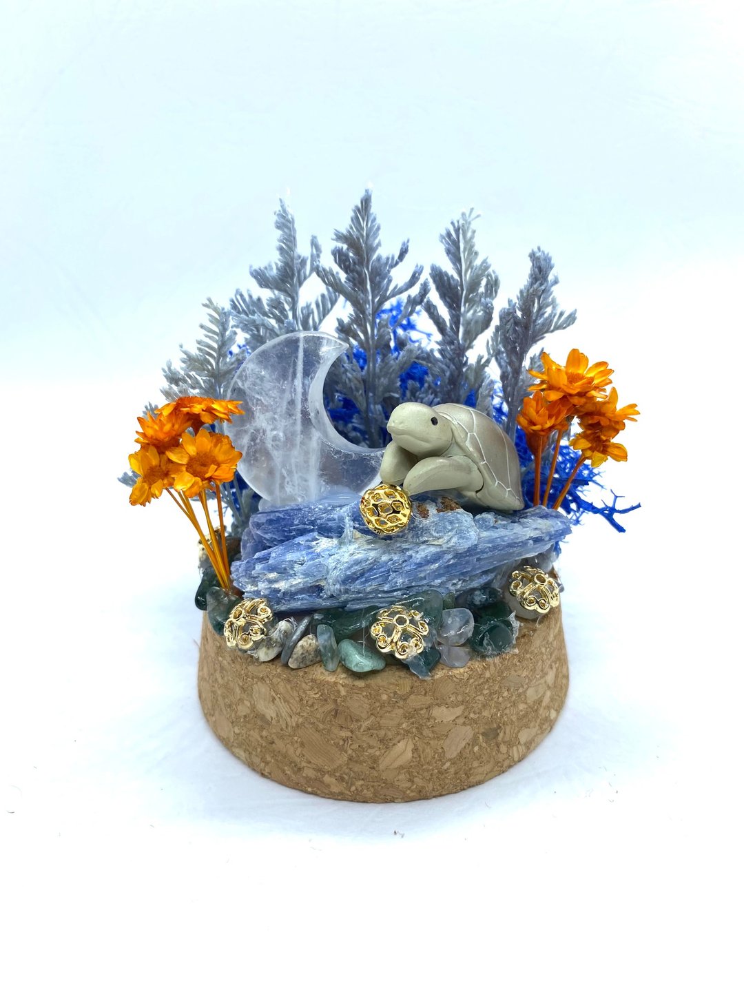 海洋世界-海龟与白水晶星星/巴西蓝晶原石-水晶公仔干燥花摆设 - 摆饰 - 水晶 
