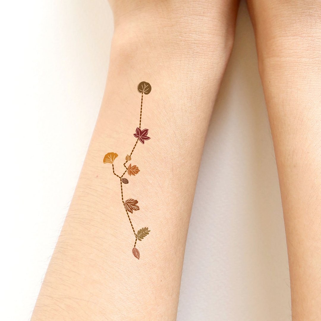 Tauras The bull Cute Zodiac sticker tattoo in Autumn leaves style. - 纹身贴 - 纸 咖啡色