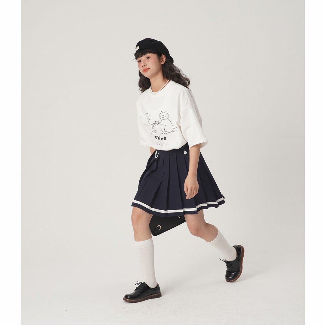 odd maker 百褶裙女高腰a字显瘦短裙夏季韩版ins黑色学院风半身裙 - 裙子 - 其他人造纤维 