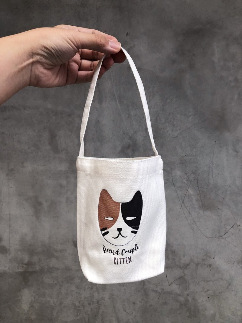 反白眼厌世花猫 环保饮料提袋一个 - 随行杯提袋/水壶袋 - 棉 多色