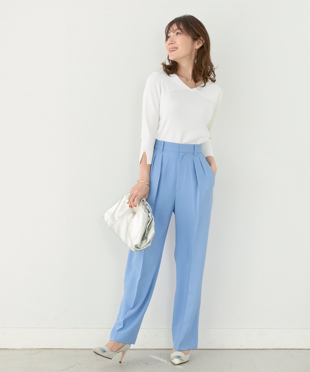 Knit Tops Big Color 3/4 Sleeves / Liala x PG - 女装上衣 - 棉 白色