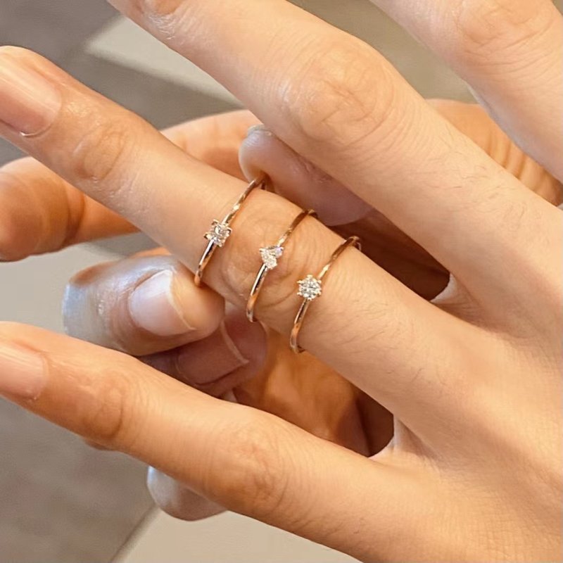 18k 玫瑰金 10分 十分有心 马眼5分 爱心钻石戒指 - 戒指 - 贵金属 金色