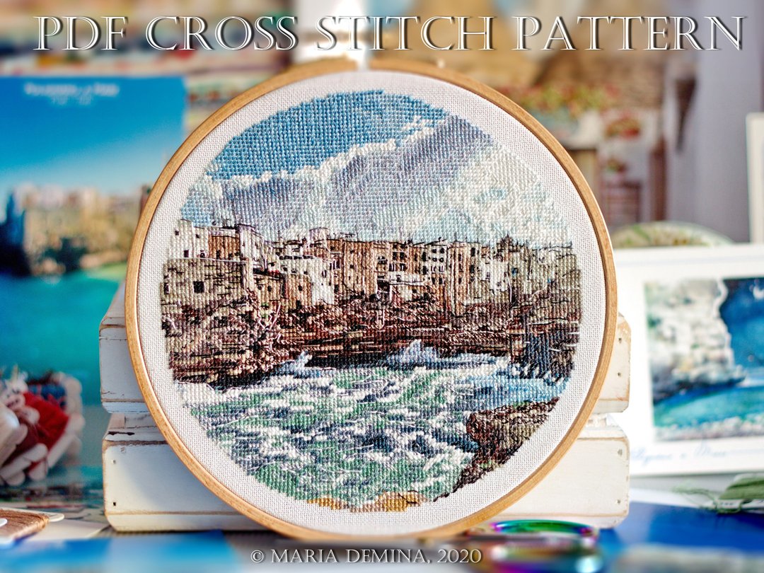Polignano A Mare Landscape, Apulia, Italy - PDF cross stitch pattern - 手工艺教程/工具书 - 其他材质 