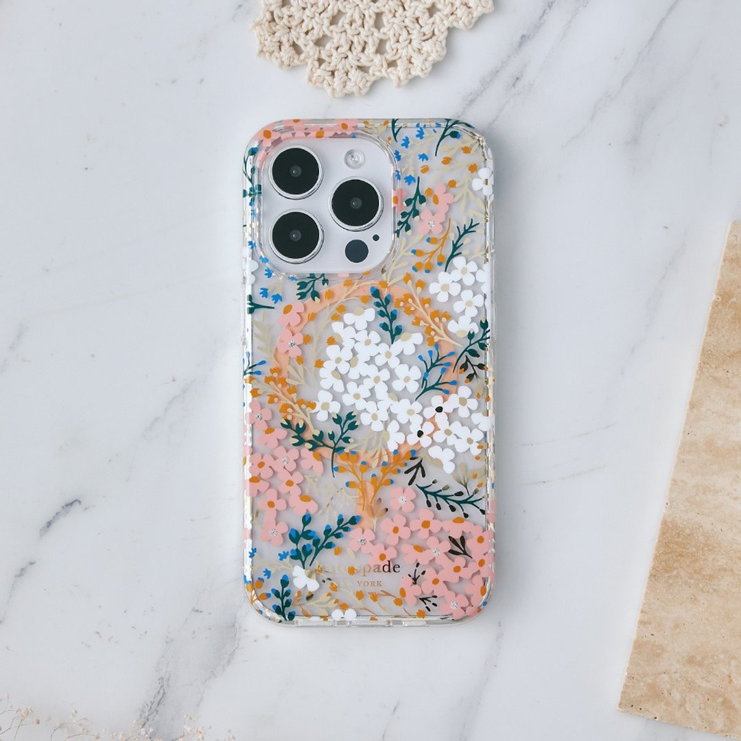 【kate spade】iPhone 15系列 磁吸精品手机壳 秘密花园 - 手机壳/手机套 - 塑料 白色