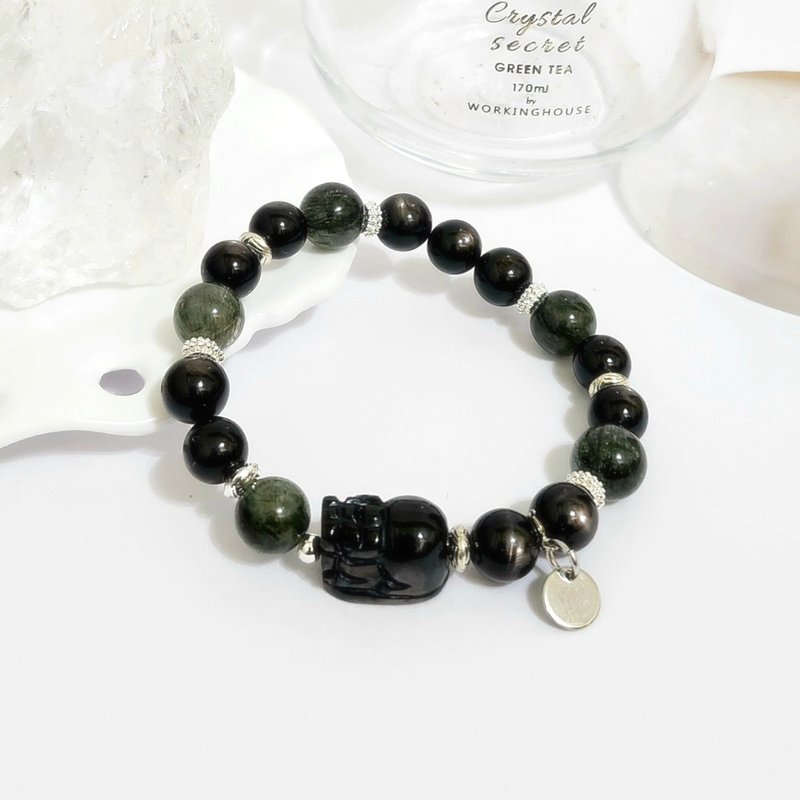 金运石貔貅设计手链/挡太岁煞/开创事业运之水晶 - 手链/手环 - 水晶 黑色