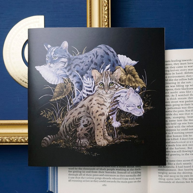 【谜踪】艺术卡片| 台湾特色动物石虎生物插画贺卡 - 卡片/明信片 - 纸 黑色