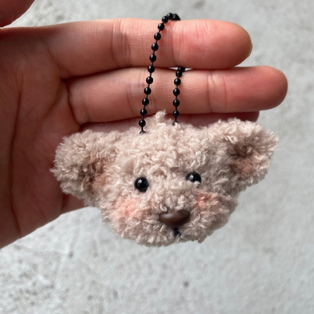 浅棕熊头吊饰5cm BEAR-毛根扭扭棒手作/娃娃宠物玩偶 - 其他 - 其他材质 卡其色