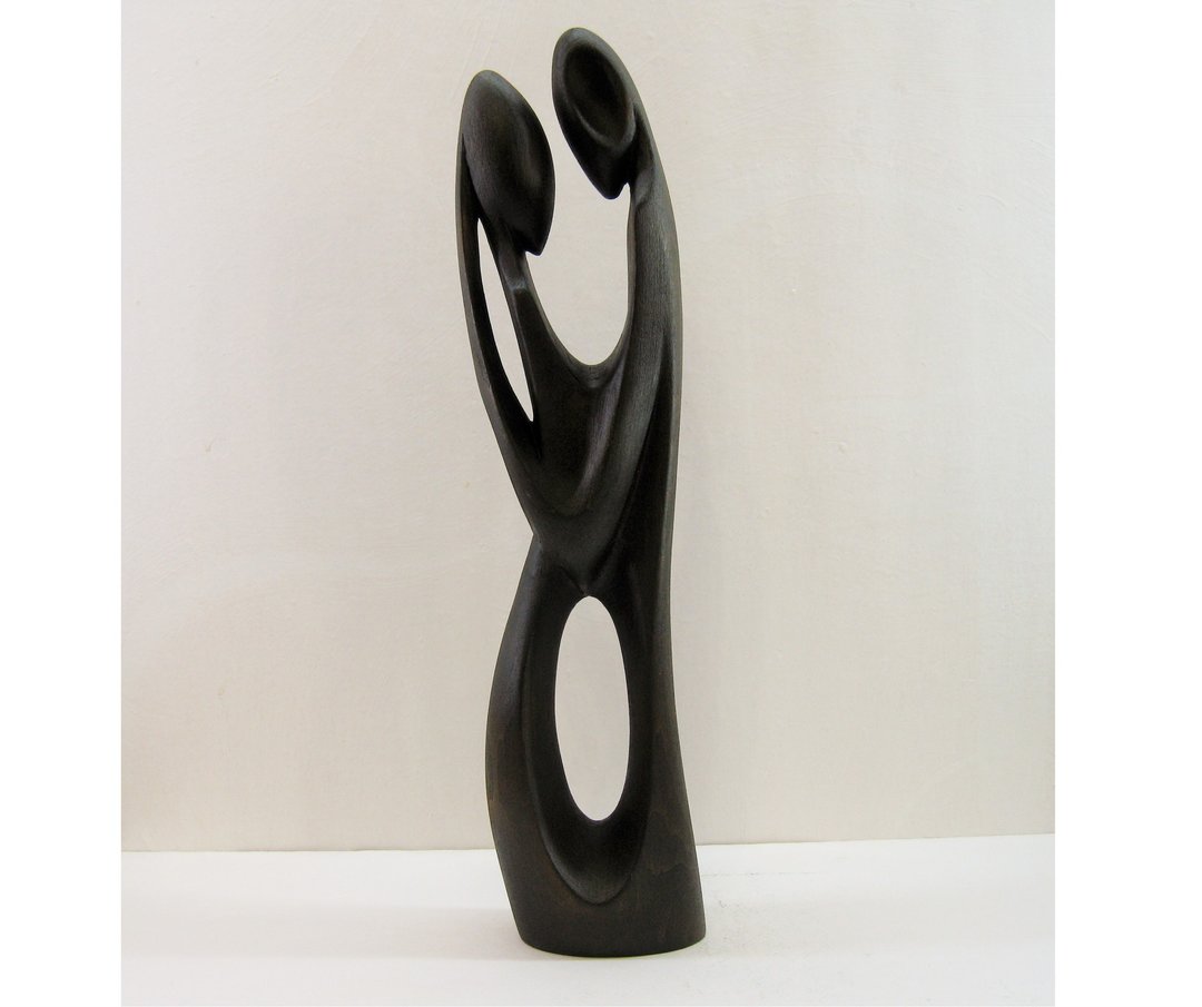 Touch of love, 43cm height, handcarved wood couple figurine, home decoration - 玩偶/公仔 - 木头 咖啡色