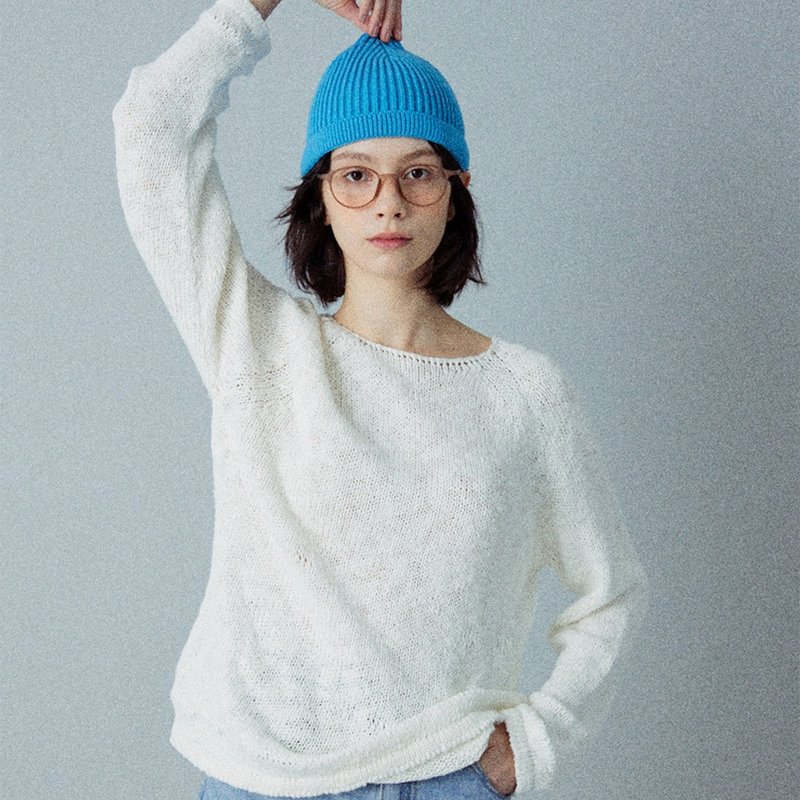 春季船型领纯棉斜纹针织上衣_象牙白 - 女装上衣 - 棉．麻 