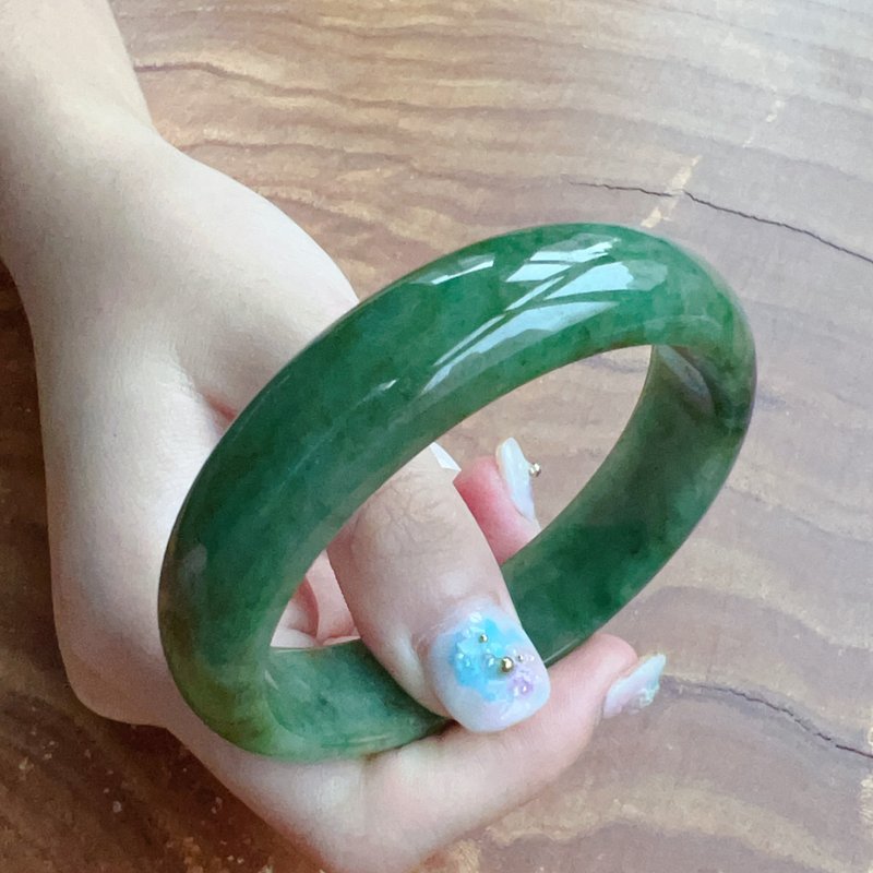 飘绿花翡翠手镯 | 18.5围 | 天然缅甸玉翡翠A货 | 送礼 - 手链/手环 - 玉石 绿色