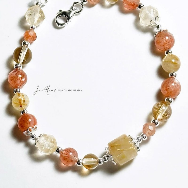 阿波罗冠冕-钛晶.太阳石.黄水晶-纯银设计款 - 手链/手环 - 银 黄色