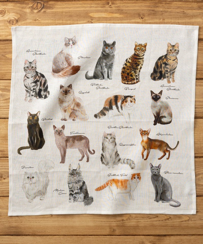 大号麻手帕猫狗43×43cm 3.Cats-B - 其他 - 其他材质 白色