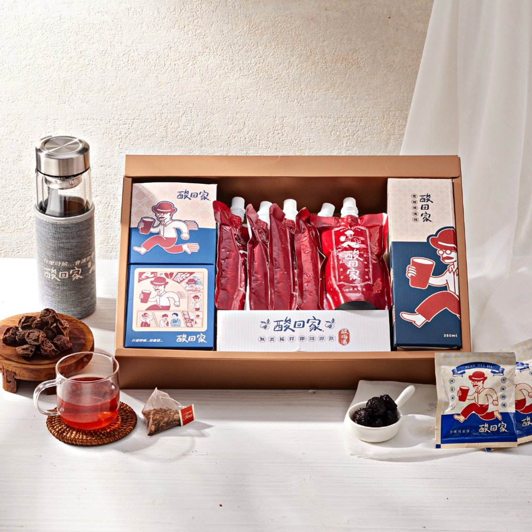 澎湃礼盒 | 梅汤茶包*5、梅汤随手包*5、萃润糖*5、玻璃瓶*1 - 茶 - 植物．花 红色