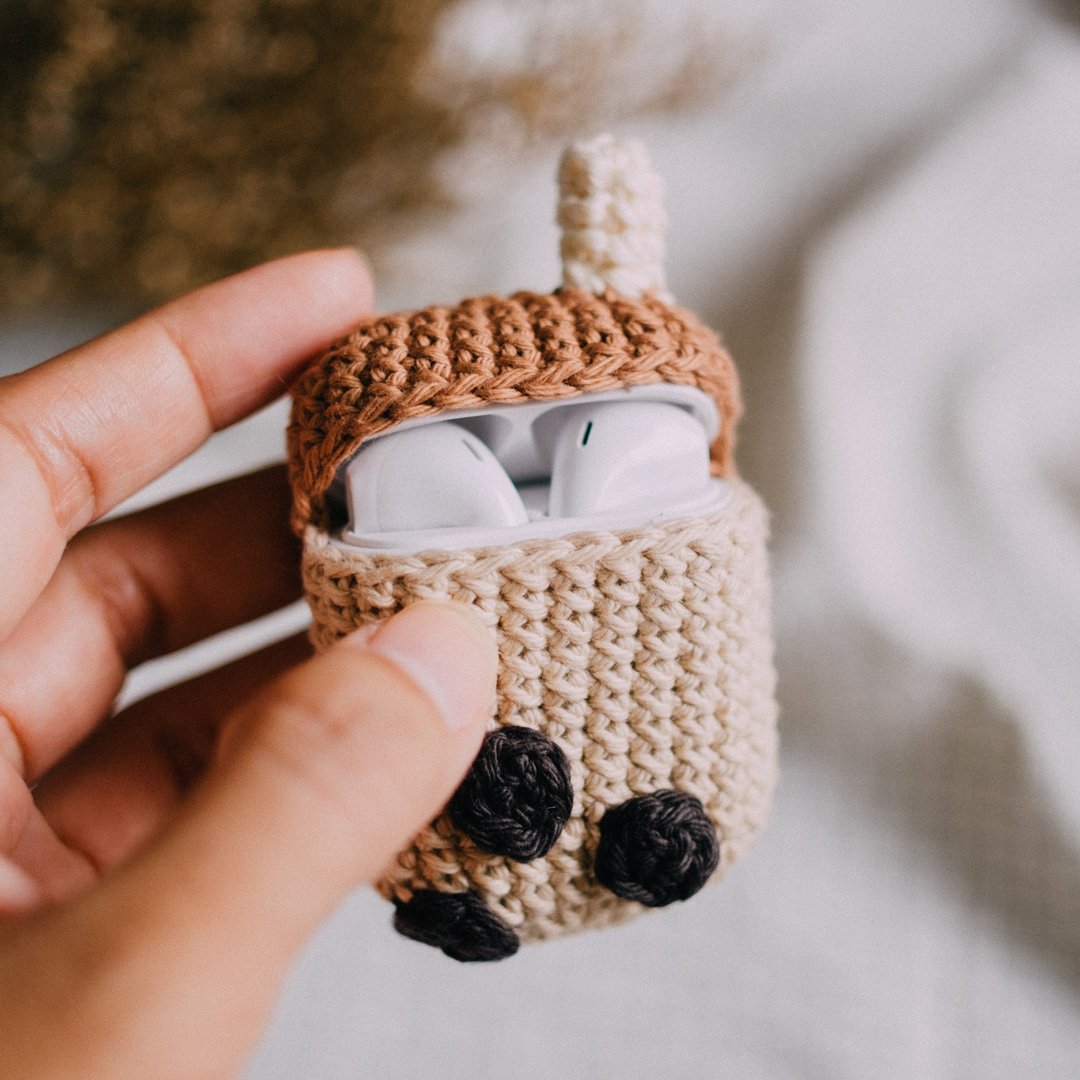 Airpods 1/2 Crochet Case | The Milk Tea | Cute Case - 耳机收纳 - 棉 卡其色