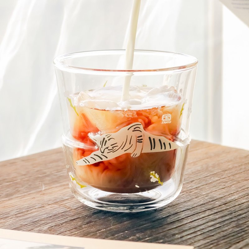 常玉/小猫梦游双层玻璃杯-清透/透黄 - 玻璃杯 - 玻璃 橘色