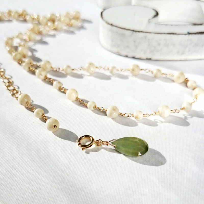 14kgf*riverstone station necklace + TOP - 项链 - 宝石 卡其色