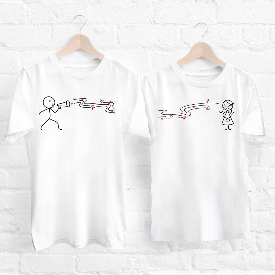 Love song T-shirt - 中性连帽卫衣/T 恤 - 棉 